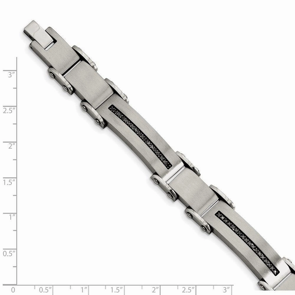 Stainless Steel Black Diamonds Brushed & Polished 8.5in Bracelet