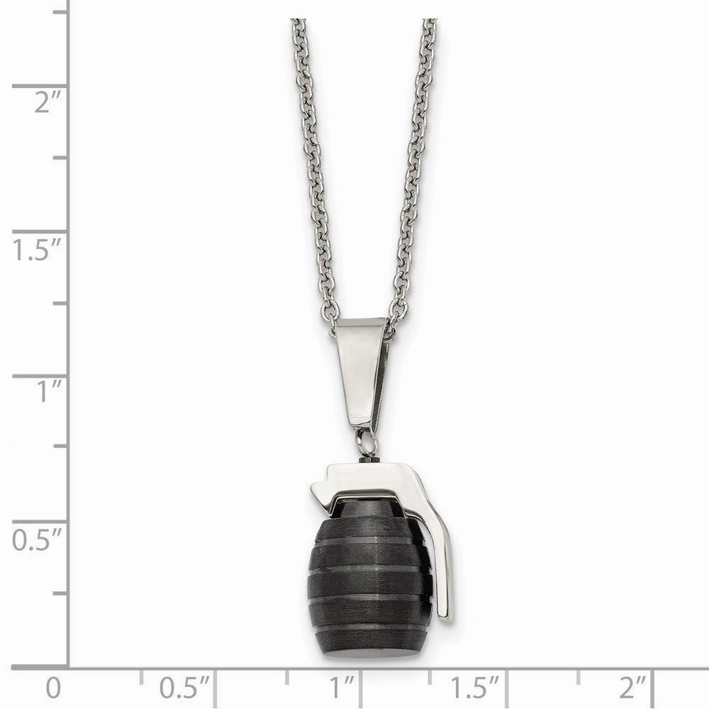 Stainless Steel Black IP Grenade Necklace