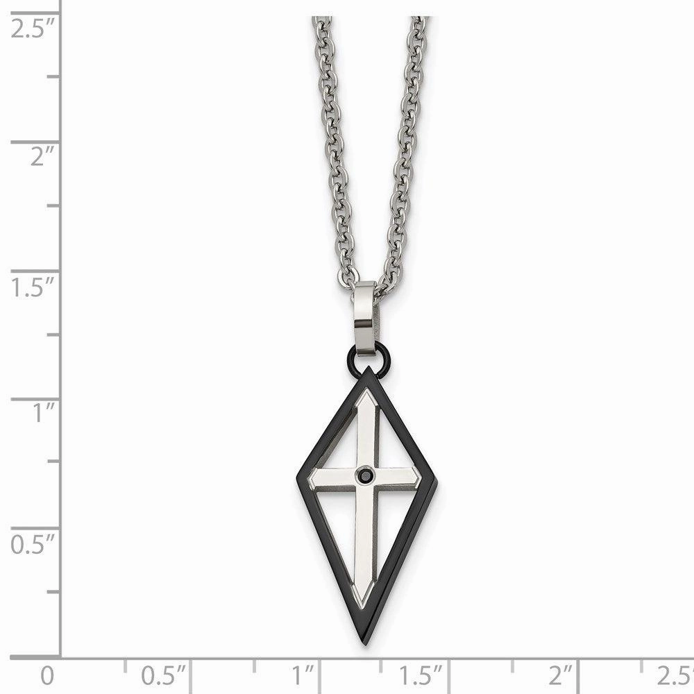 Stainless Steel Black IP-plated Cross CZ Polished Necklace