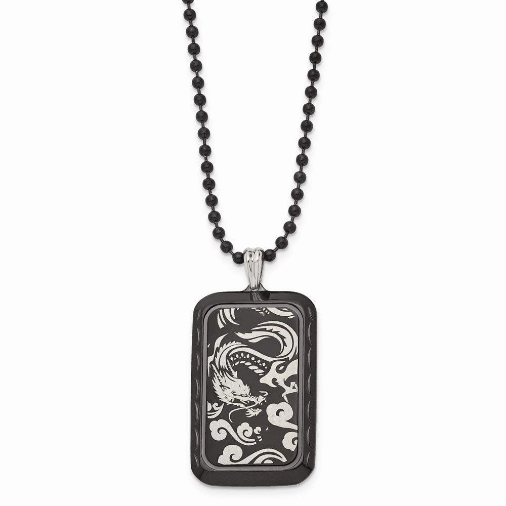 Stainless Steel Black IP-plated with Dragon Dog Tag Necklace