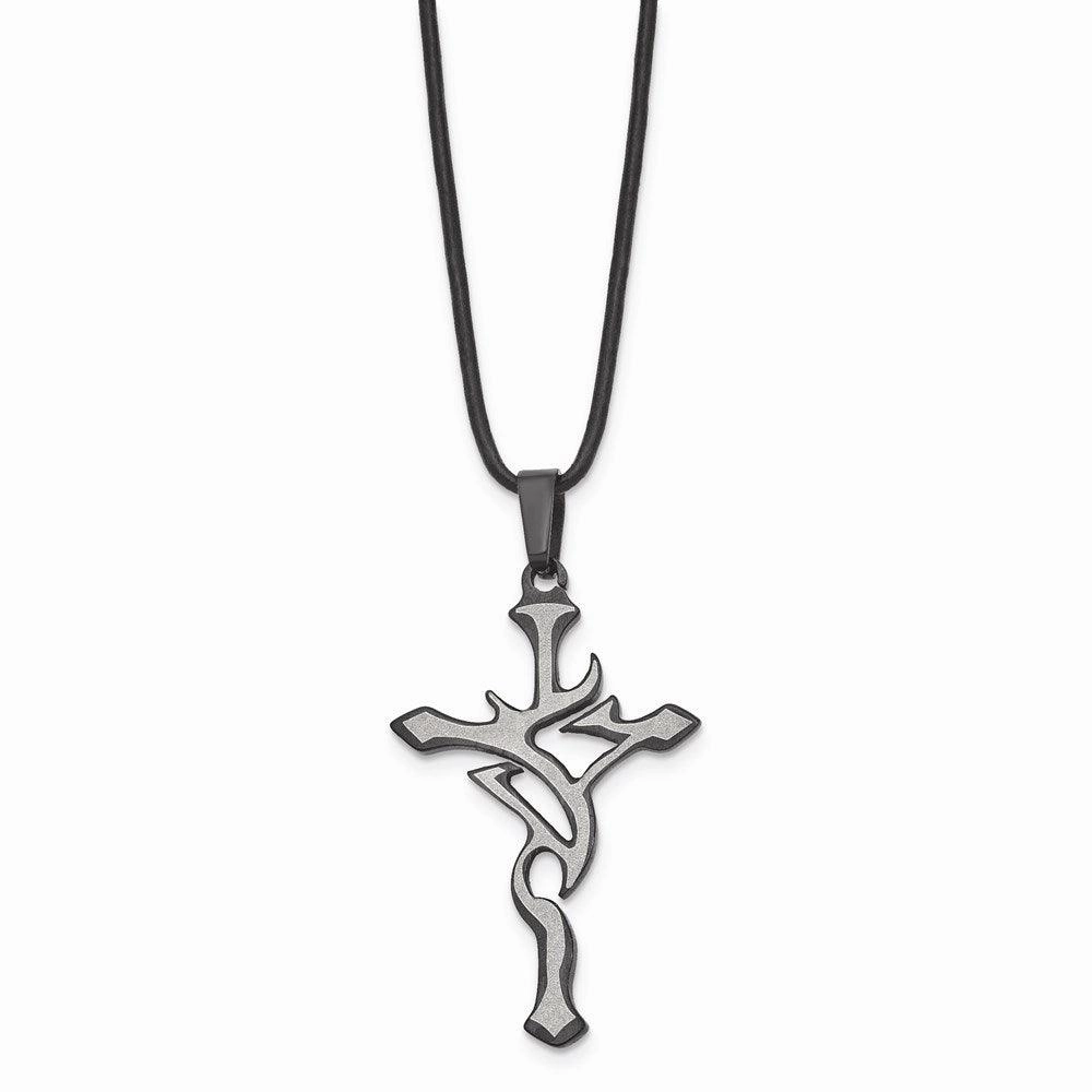 Stainless Steel Black Plated and Grey Accent Cross Necklace