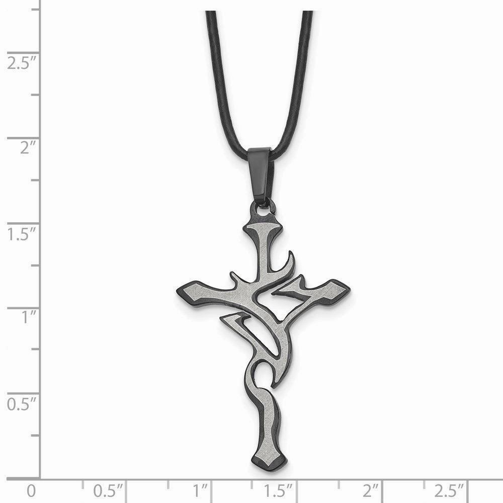 Stainless Steel Black Plated and Grey Accent Cross Necklace