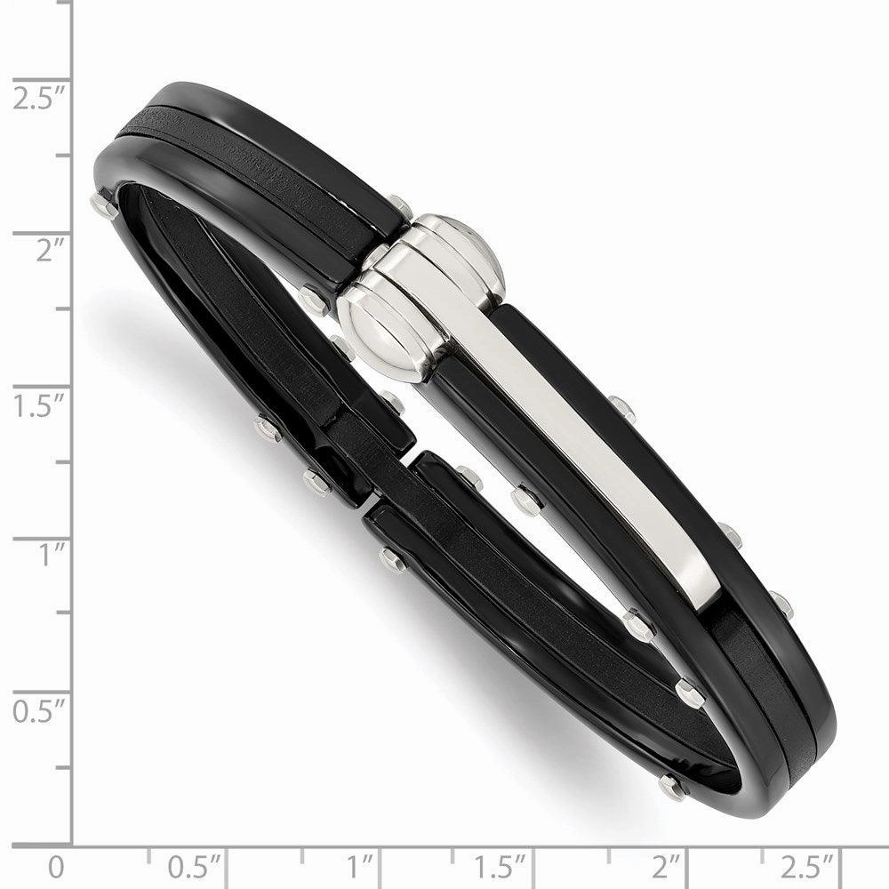 Stainless Steel Black PVC and Black IP-plated Hinged Bangle