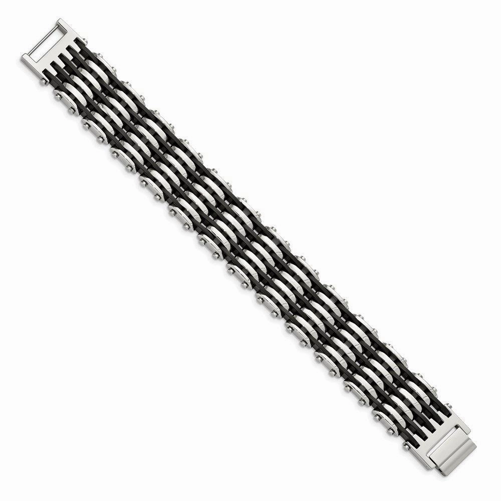 Stainless Steel Black Rubber 8.5in Bracelet