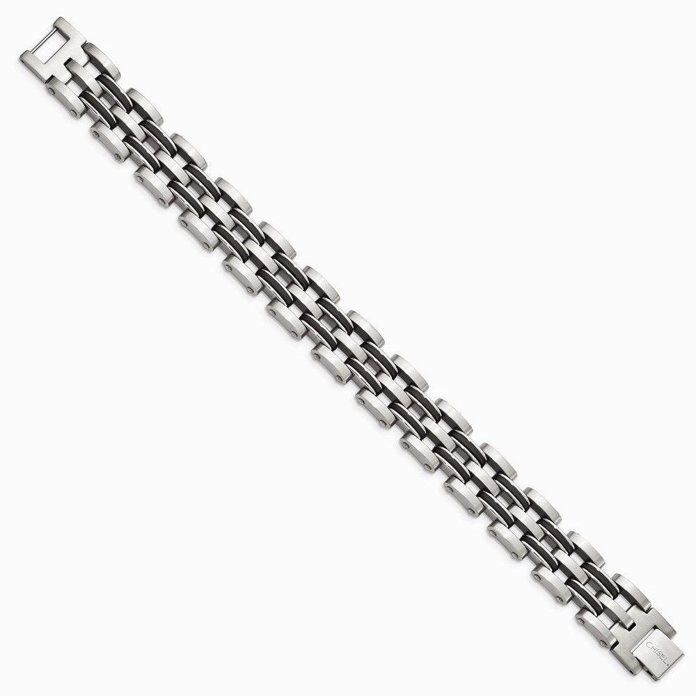 Stainless Steel Black Rubber 9in Bracelet