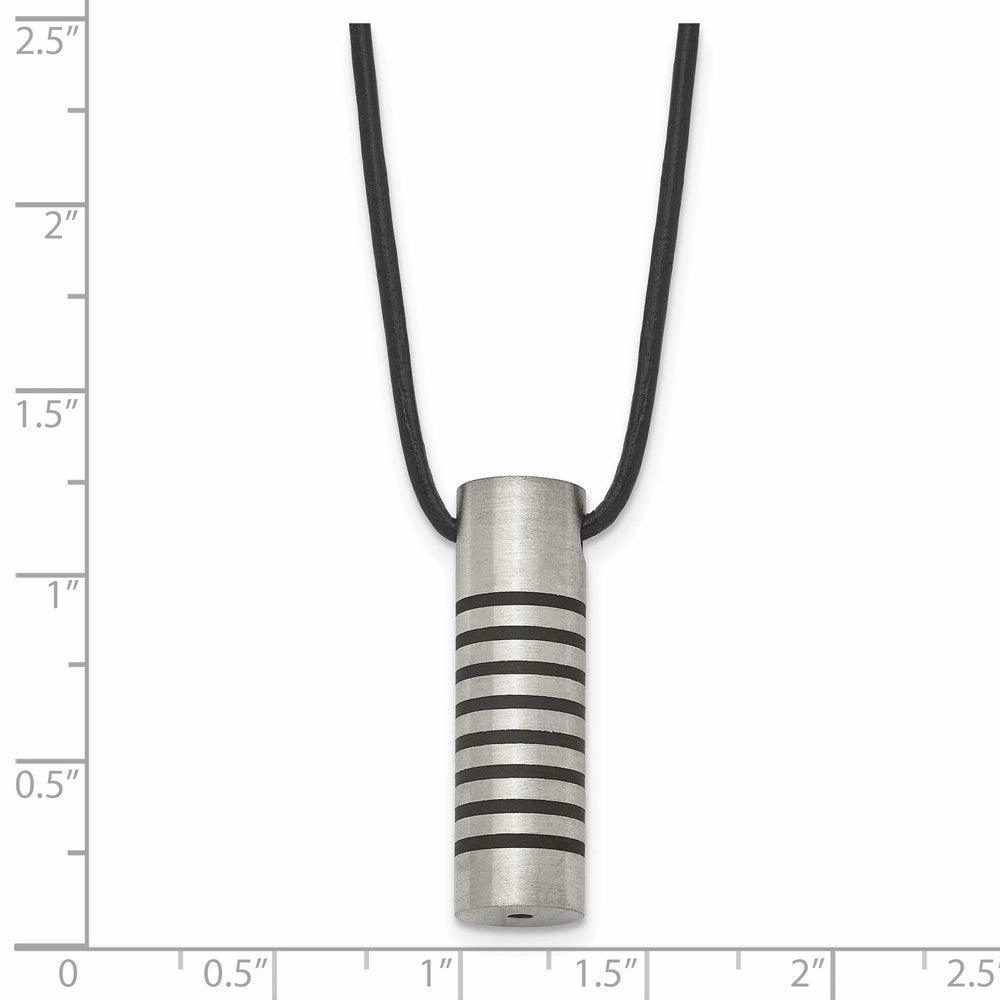 Stainless Steel Black Rubber Accent Leather Cord Necklace