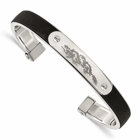 Stainless Steel Black Rubber Cuff Bangle