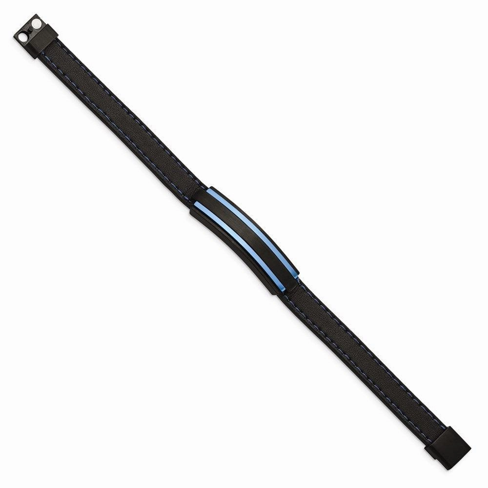 Stainless Steel Brushed & Polished Black/Blue IP Black Rubber 8.5in Bracele