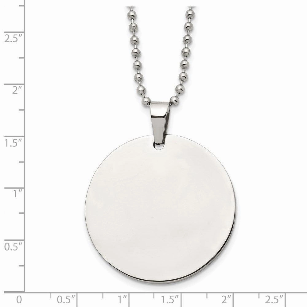 Stainless Steel Brushed & Polished Circle 2mm Thick Dog Tag Necklace