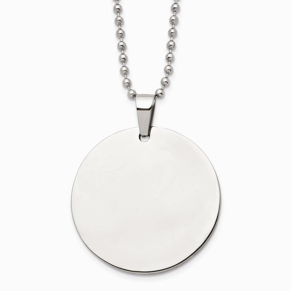 Stainless Steel Brushed & Polished Circle 2mm Thick Dog Tag Necklace