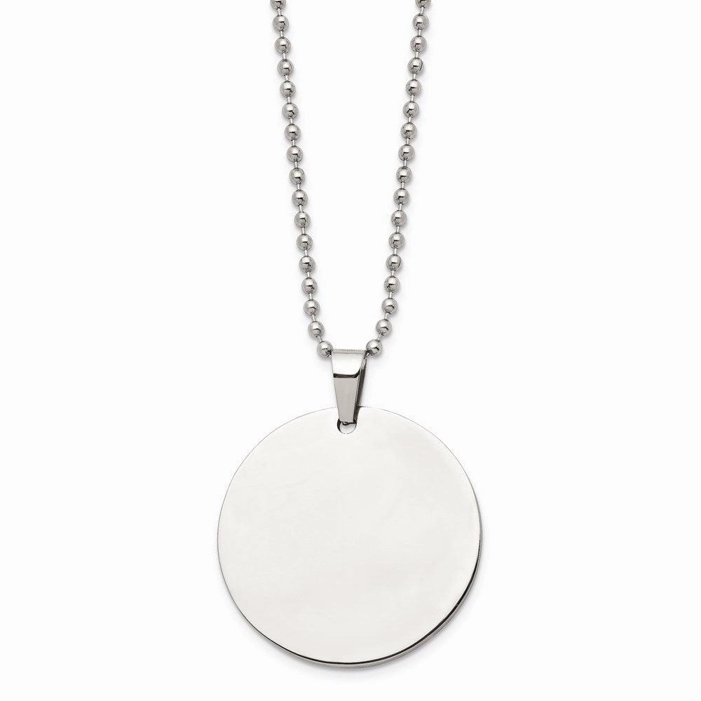 Stainless Steel Brushed & Polished Circle 2mm Thick Dog Tag Necklace