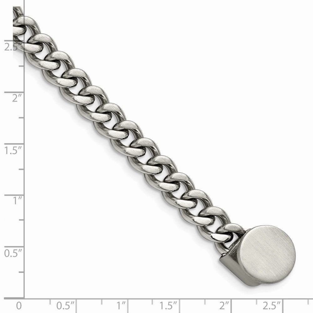 Stainless Steel Brushed & Polished Curb Chain w/Brown Leather Hook Bracelet