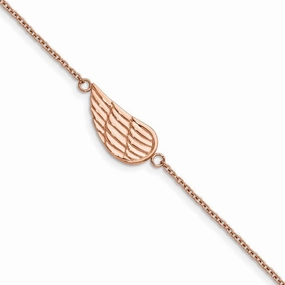 Stainless Steel Brushed & Polished Rose IP w/1.25in ext Angel Wing Bracele