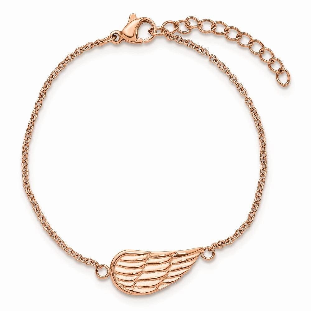 Stainless Steel Brushed & Polished Rose IP w/1.25in ext Angel Wing Bracele
