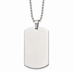 Stainless Steel Brushed & Polished Rounded Edge 2mm Thick Dog Tag Necklace