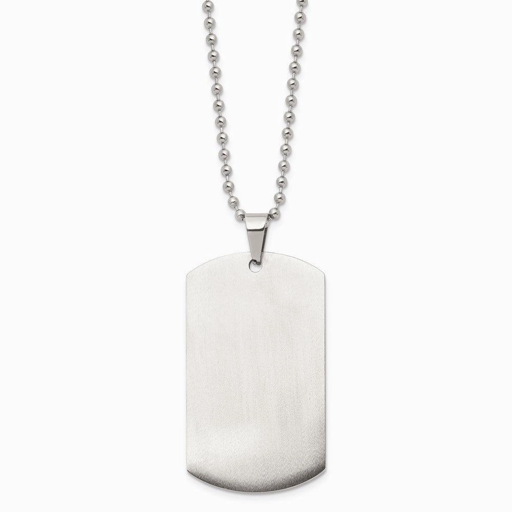 Stainless Steel Brushed & Polished Rounded Edge 2mm Thick Dog Tag Necklace