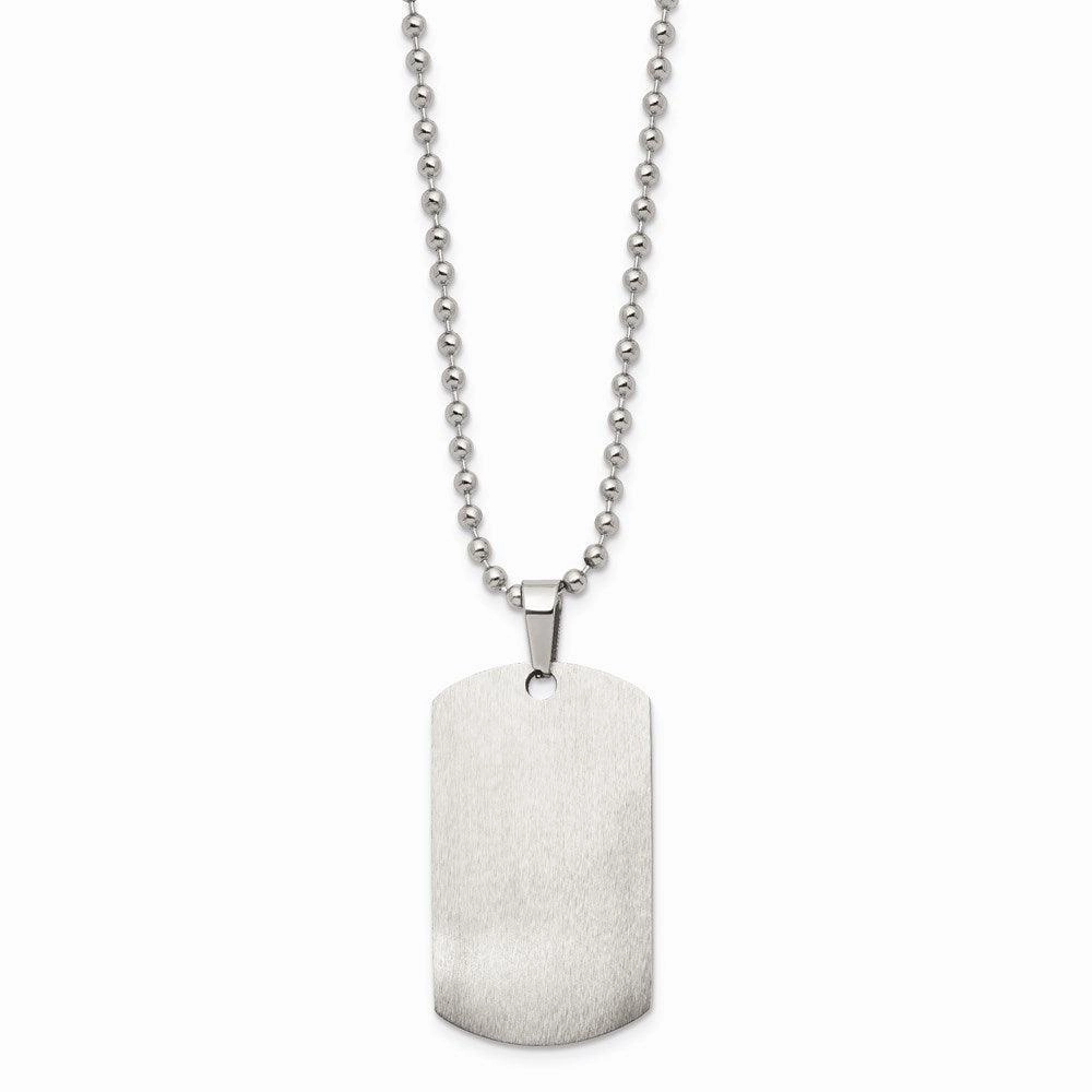 Stainless Steel Brushed & Polished Rounded Edge 2mm Thick Dog Tag Necklace