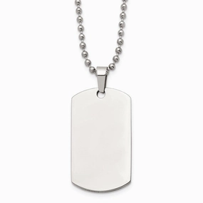 Stainless Steel Brushed & Polished Rounded Edge 2mm Thick Dog Tag Necklace