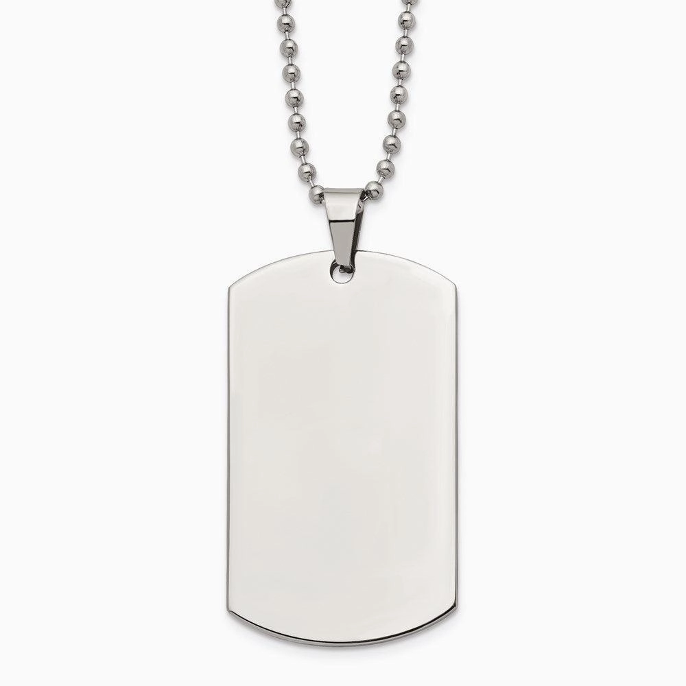 Stainless Steel Brushed & Polished Rounded Edge 2mm Thick Dog Tag Necklace