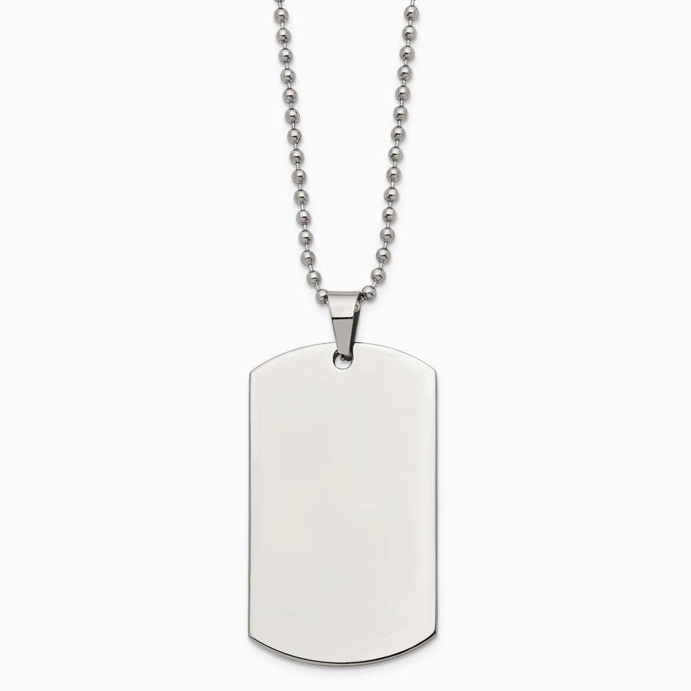 Stainless Steel Brushed & Polished Rounded Edge 2mm Thick Dog Tag Necklace