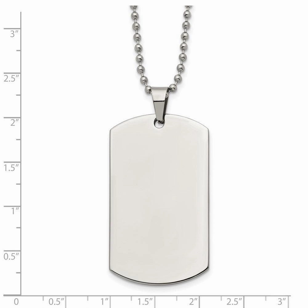 Stainless Steel Brushed & Polished Rounded Edge 2mm Thick Dog Tag Necklace