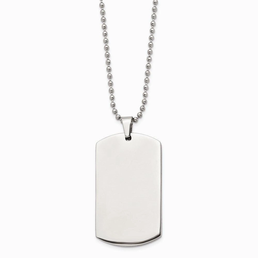 Stainless Steel Brushed & Polished Rounded Edge 4mm Thick Dog Tag Necklace