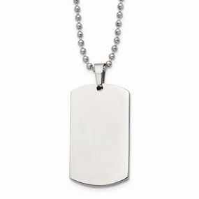 Stainless Steel Brushed & Polished Rounded Edge 4mm Thick Dog Tag Necklace