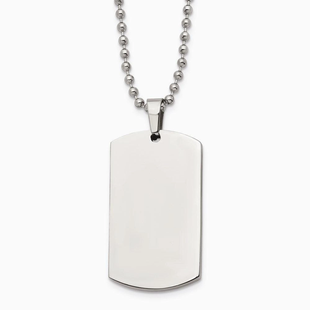 Stainless Steel Brushed & Polished Rounded Edge 4mm Thick Dog Tag Necklace