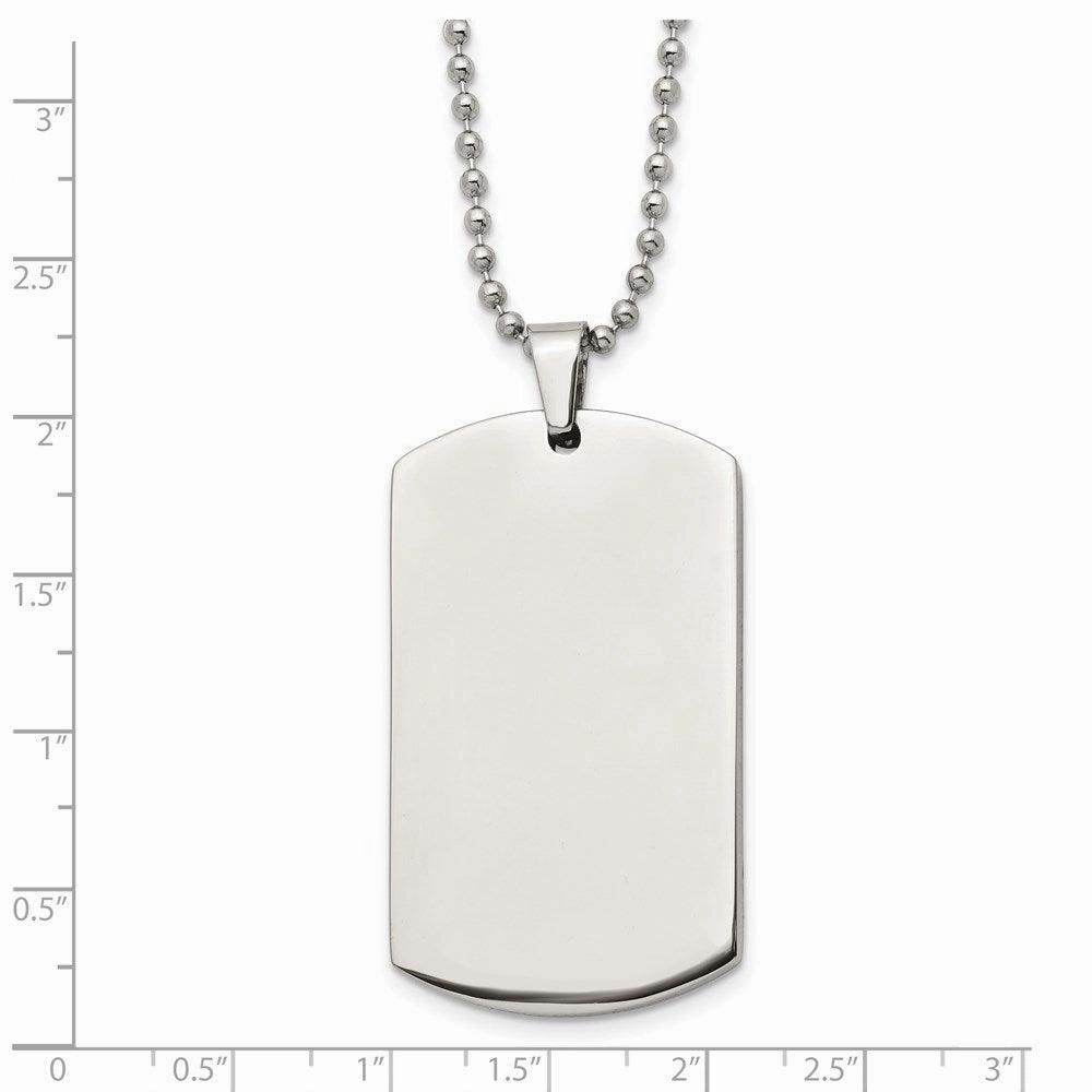 Stainless Steel Brushed & Polished Rounded Edge 4mm Thick Dog Tag Necklace