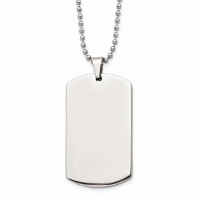 Stainless Steel Brushed & Polished Rounded Edge 4mm Thick Dog Tag Necklace