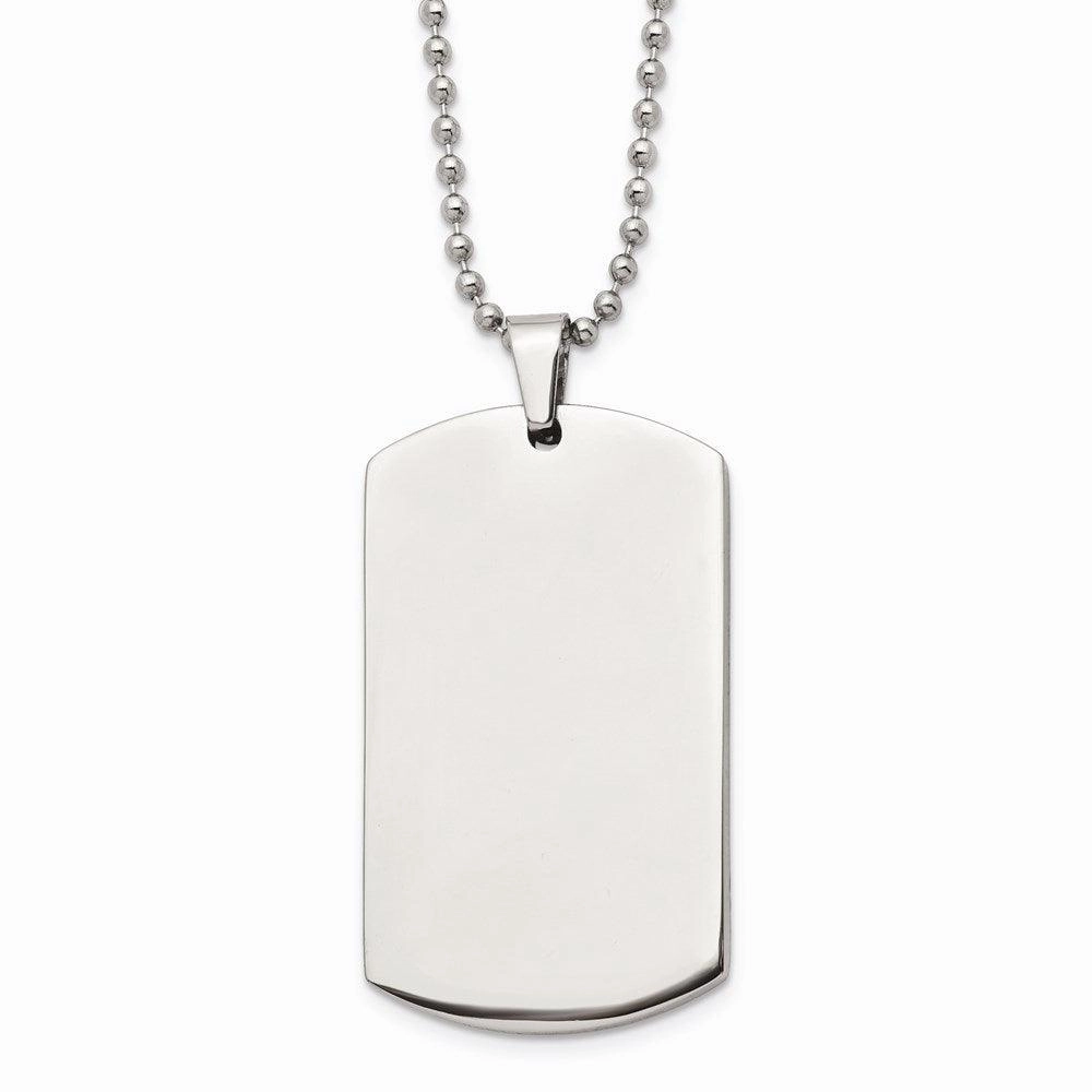 Stainless Steel Brushed & Polished Rounded Edge 4mm Thick Dog Tag Necklace