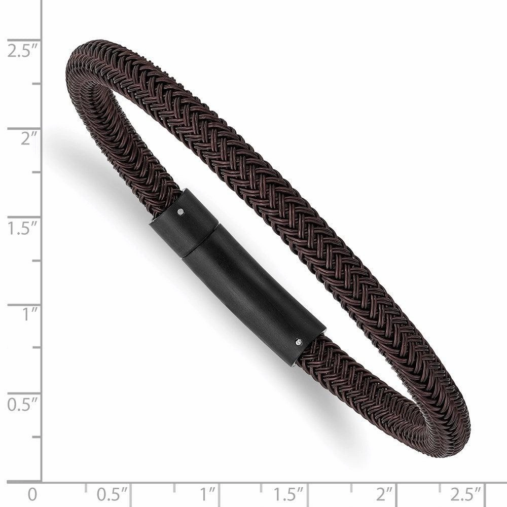 Stainless Steel Brushed and Polished Black/Brown Wire 8.25in Bracelet