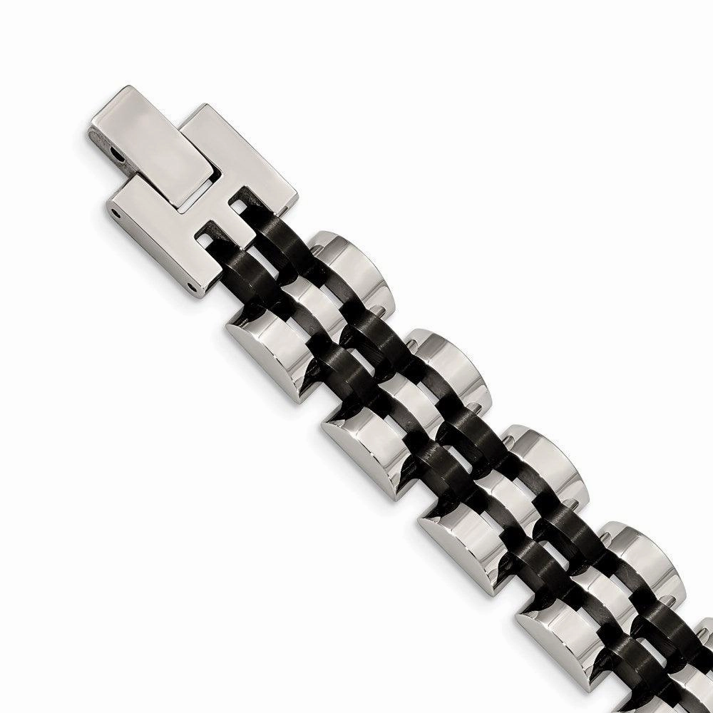 Stainless Steel Brushed and Polished Black IP-plated 8.25in ID Bracelet