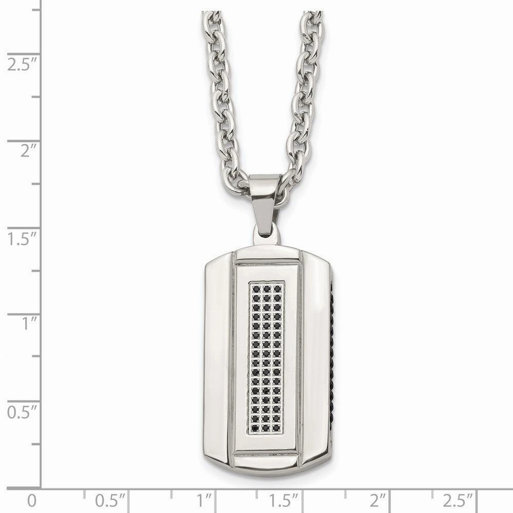 Stainless Steel Brushed and Polished Black Ip-plated and CZ Necklace