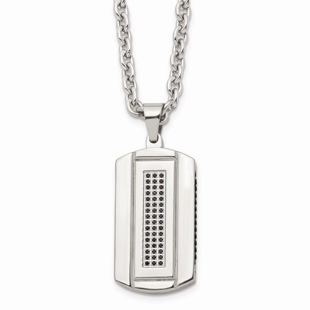 Stainless Steel Brushed and Polished Black Ip-plated and CZ Necklace