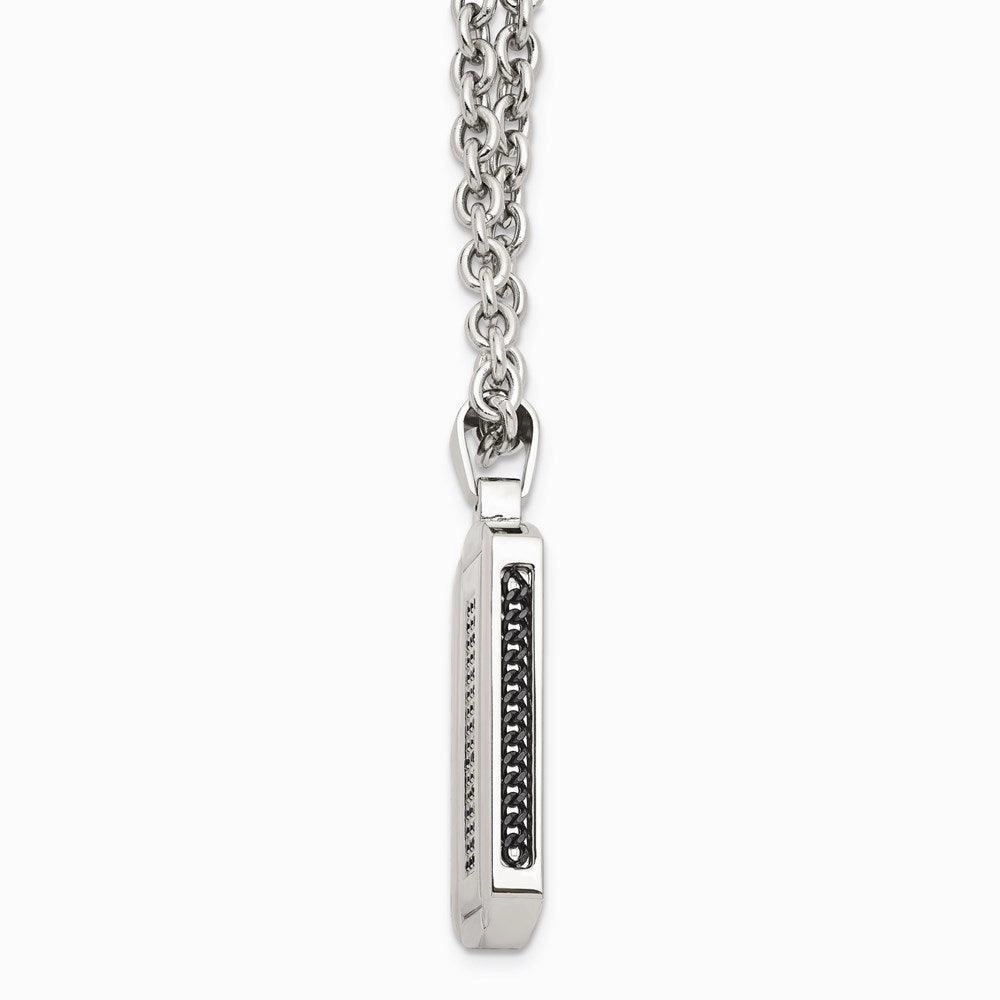 Stainless Steel Brushed and Polished Black Ip-plated and CZ Necklace