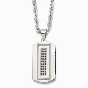 Stainless Steel Brushed and Polished Black Ip-plated and CZ Necklace