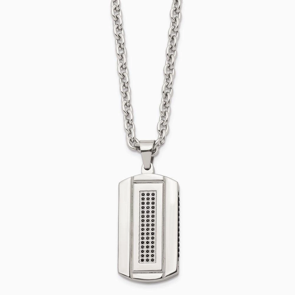 Stainless Steel Brushed and Polished Black Ip-plated and CZ Necklace