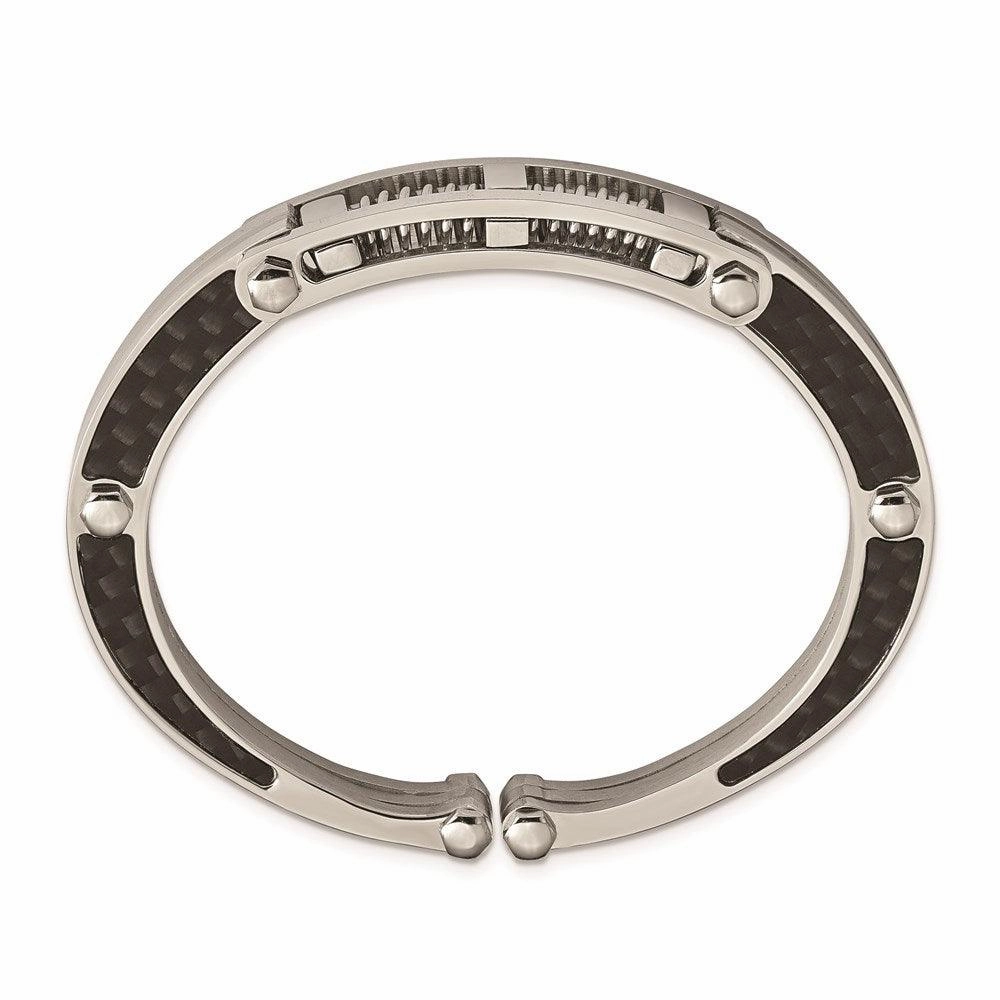Stainless Steel Brushed and Polished Carbon Fiber Inlay Hinged Bangle