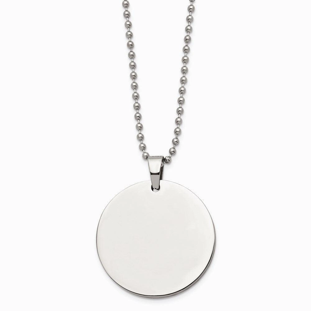 Stainless Steel Brushed and Polished Circle 4mm Thick Dog Tag Necklace