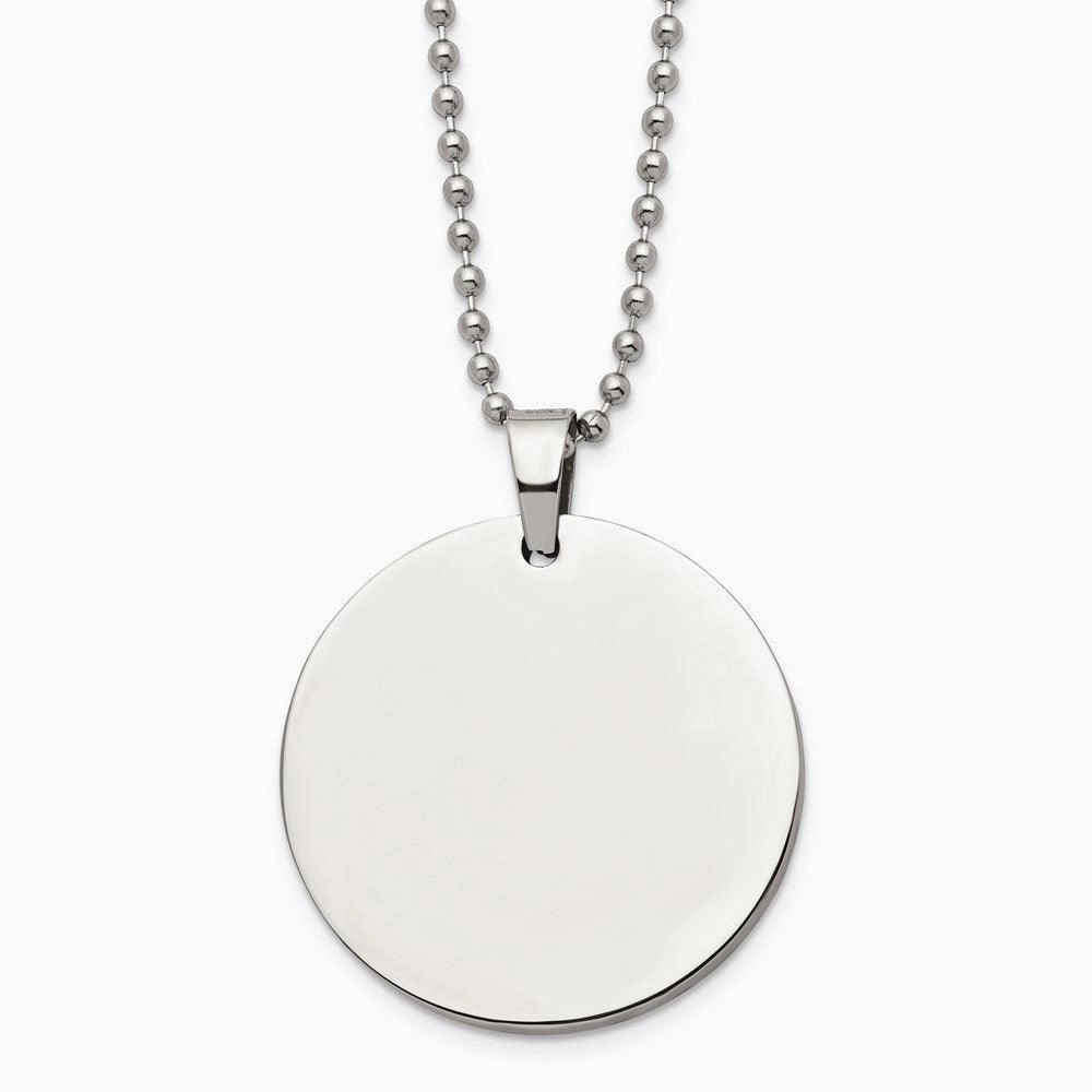 Stainless Steel Brushed and Polished Circle 4mm Thick Dog Tag Necklace