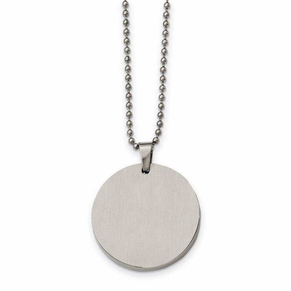 Stainless Steel Brushed and Polished Circle 4mm Thick Dog Tag Necklace