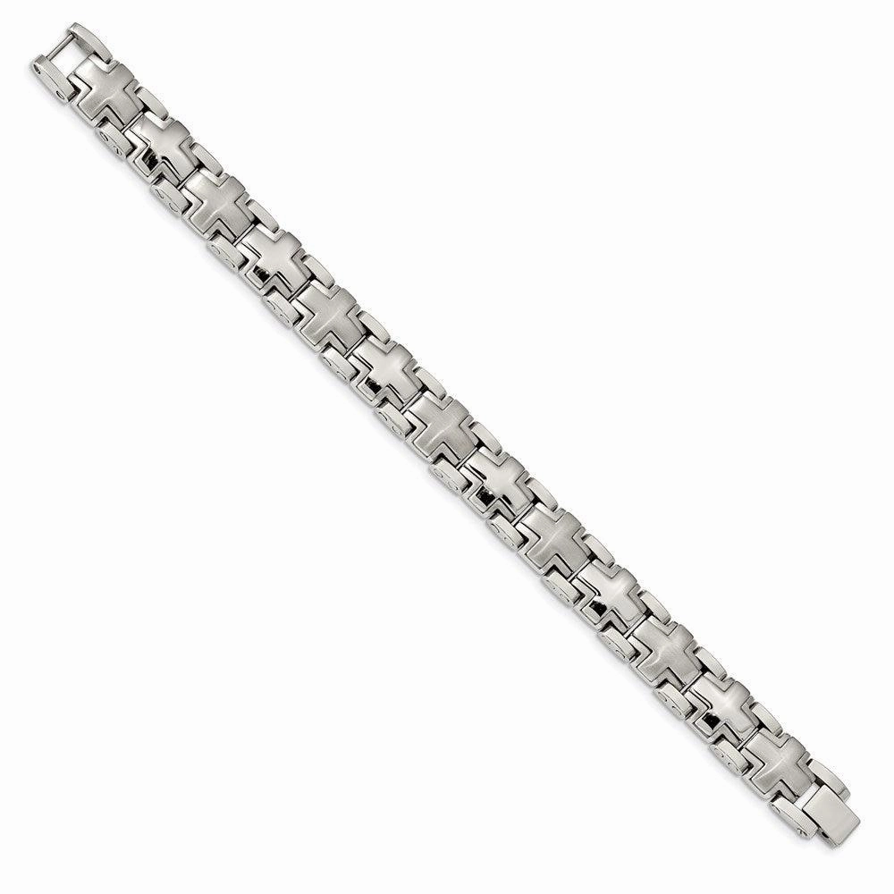 Stainless Steel Brushed and Polished Cross 8.25in Heavy Link Bracelet