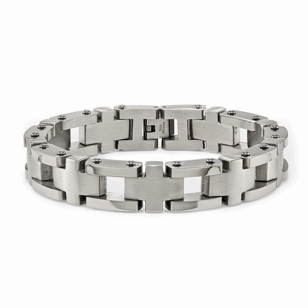 Stainless Steel Brushed and Polished Cross 8.5in Link Bracelet