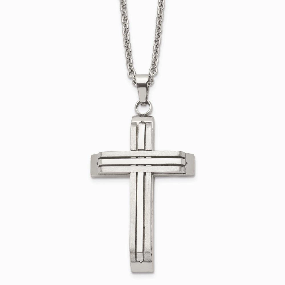 Stainless Steel Brushed and Polished Cross Necklace