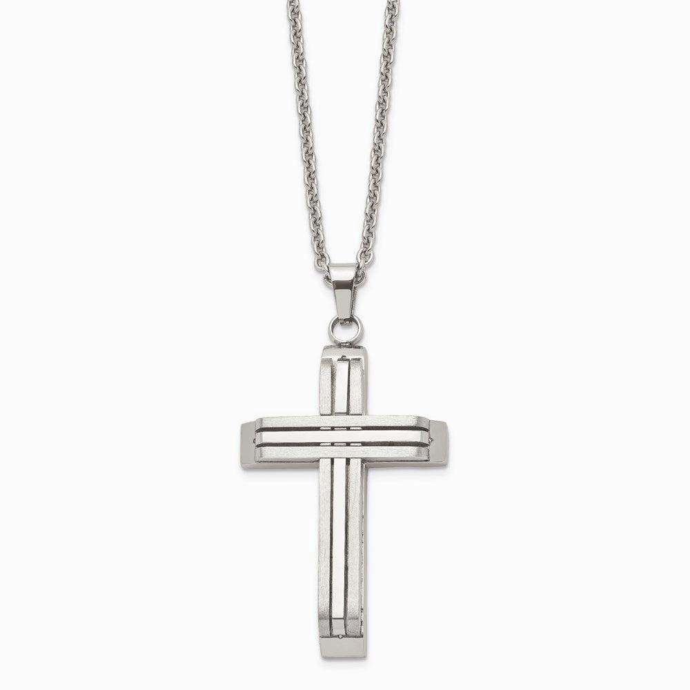 Stainless Steel Brushed and Polished Cross Necklace