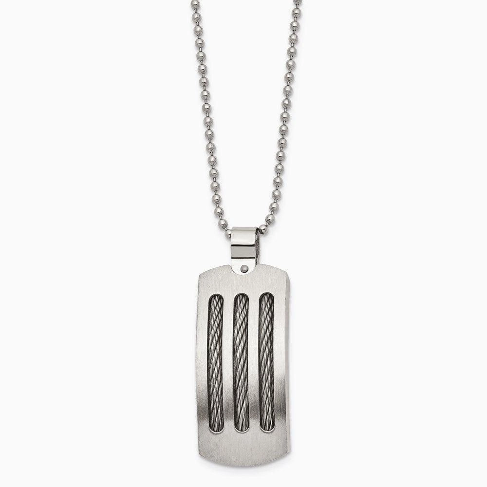 Stainless Steel Brushed and Polished Curved with Cable Necklace