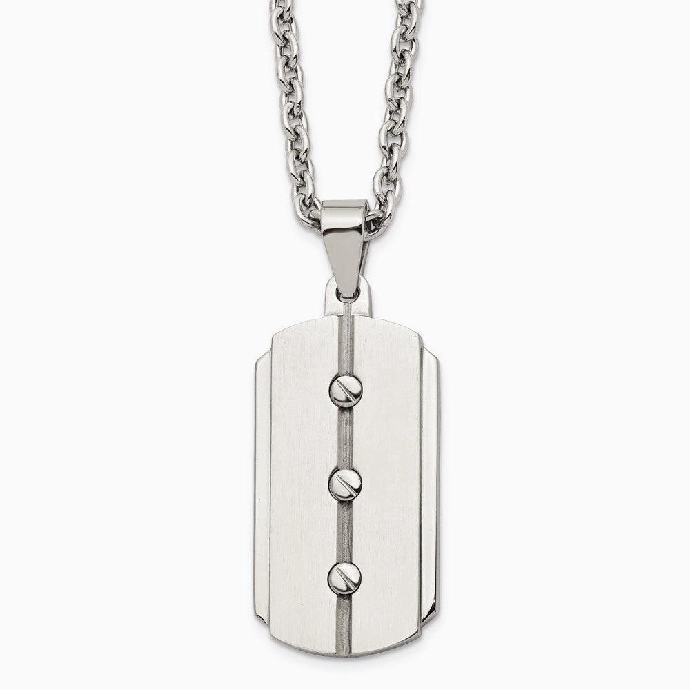 Stainless Steel Brushed and Polished Dog Tag Necklace