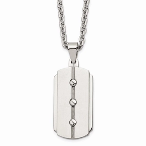 Stainless Steel Brushed and Polished Dog Tag Necklace