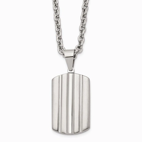Stainless Steel Brushed and Polished Grooved Dogtag Necklace